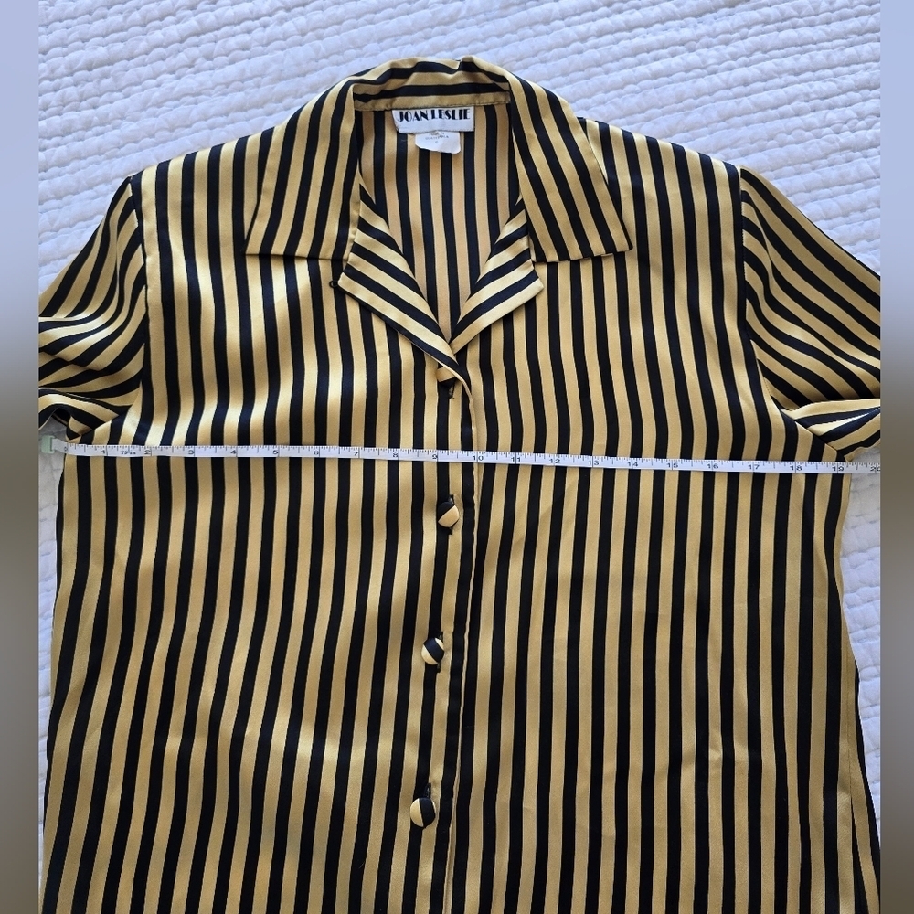 Vintage Joan Leslie Satin Stripe Button Front Blouse Black Gold Luxe Chic Size 6 - Picture 4 of 8